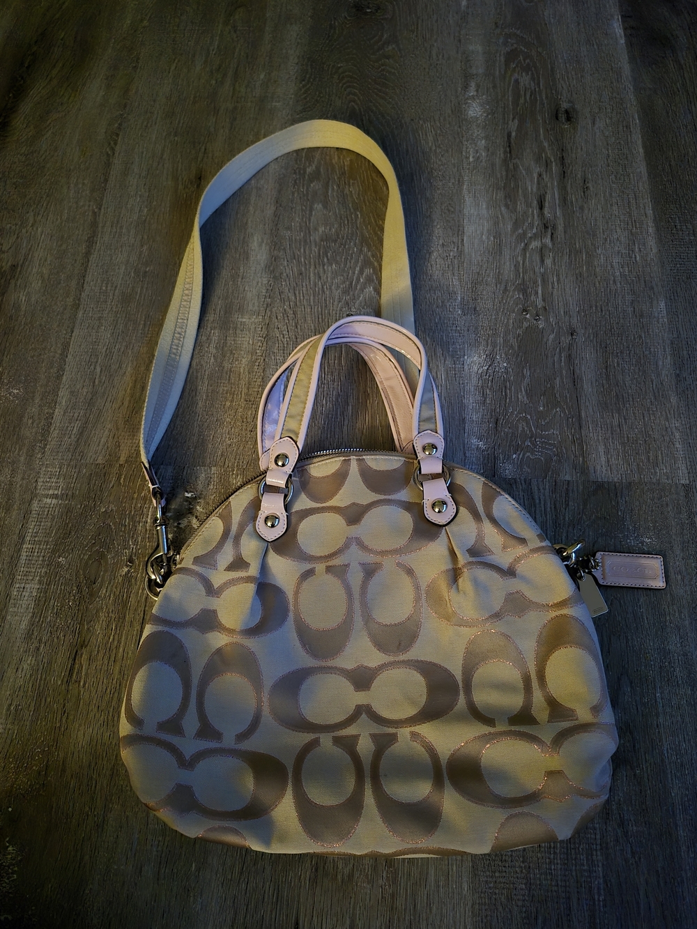 Coach Signature Jacquard Satchel with Pink Leather Trim - Picture 2 of 5